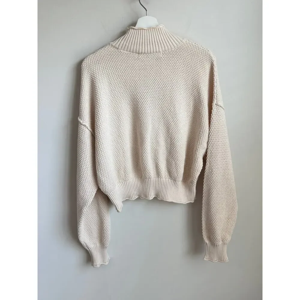 FP Beach Dropped Shoulder Turtleneck Pullover Knit Sweater Cream Women's Large - Picture 8 of 8